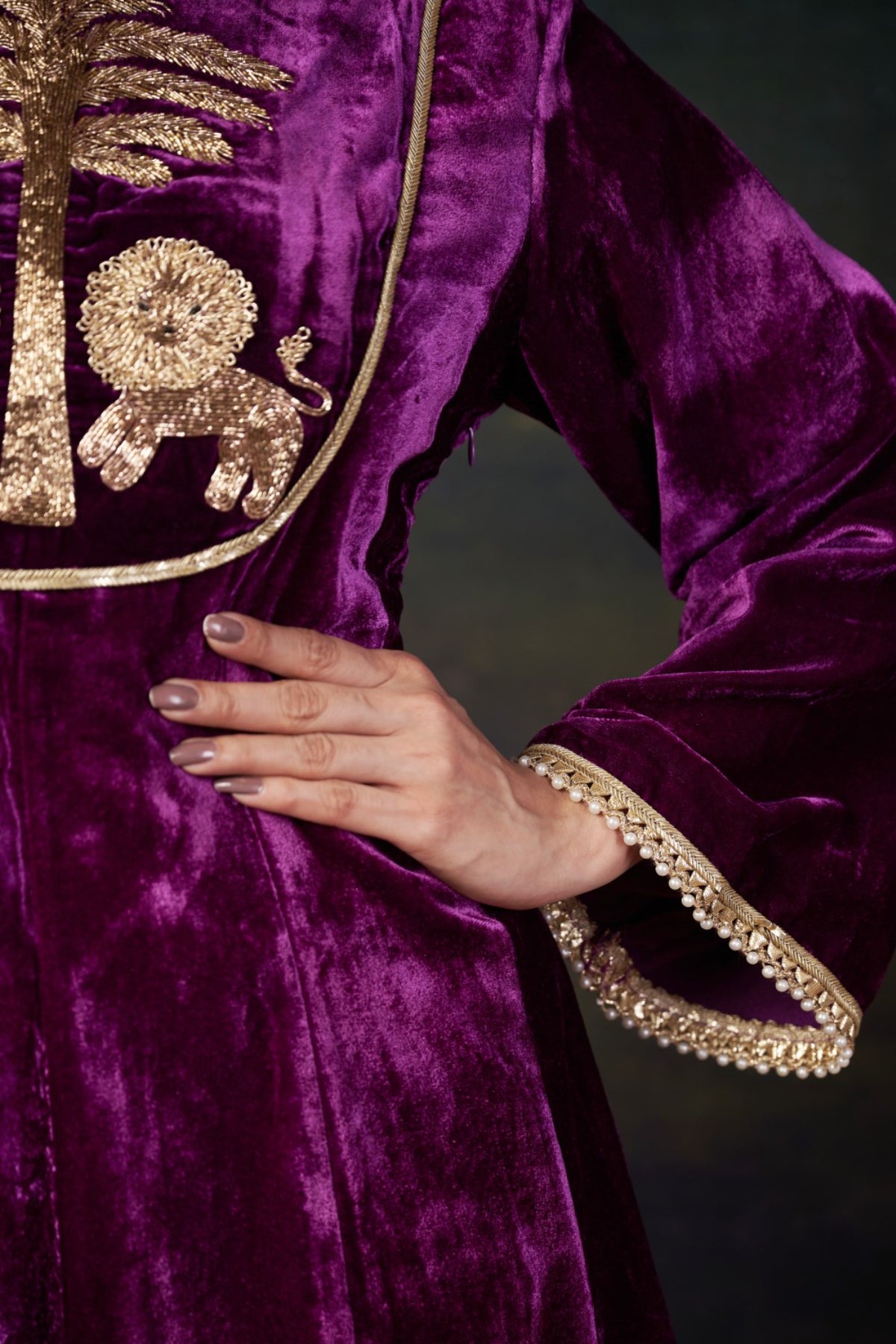 Meher - Purple Hand-Embroidered Velvet Kalidar Anarkali Set