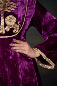 Meher - Purple Hand-Embroidered Velvet Kalidar Anarkali Set