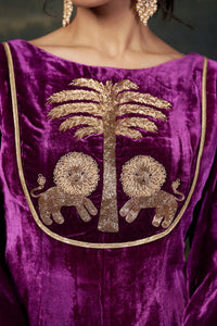 Meher - Purple Hand-Embroidered Velvet Kalidar Anarkali Set