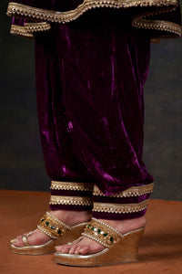 Meher - Purple Hand-Embroidered Velvet Kalidar Anarkali Set