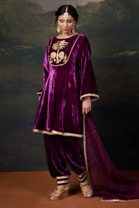 Meher - Purple Hand-Embroidered Velvet Kalidar Anarkali Set