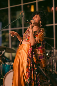 Maalavika Sundar at Concert in our Liquid Gold Cape & Dhoti Set