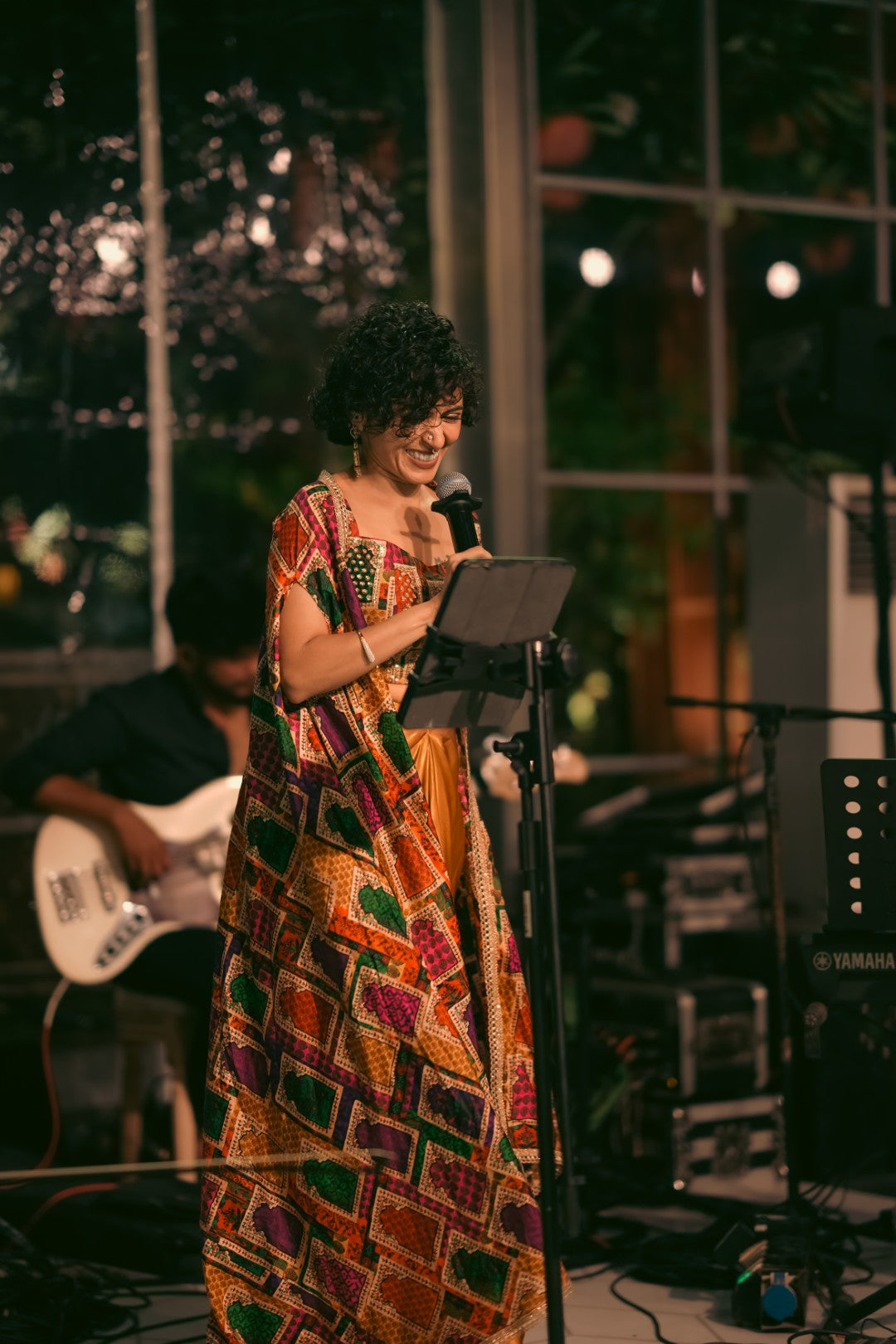 Maalavika Sundar at Concert in our Liquid Gold Cape &amp; Dhoti Set