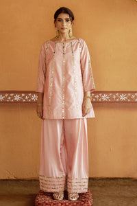Roop Pink Short Kurta With Broad Pleated Pant Set