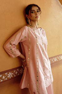 Roop Pink Short Kurta With Broad Pleated Pant Set