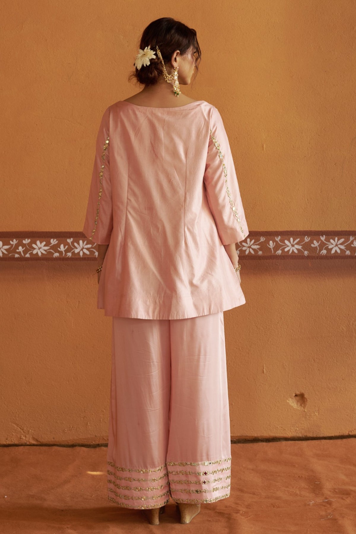 Roop Pink Short Kurta With Broad Pleated Pant Set