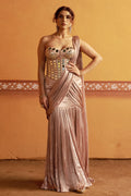 Roopaantar - Blush Pink Mirror Work Hand-Embroidered Corset Blouse with Lehenga Saree