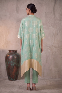 Summer Breeze - Sage Green Hand-Embroidered Chanderi Silk Kaftan Set