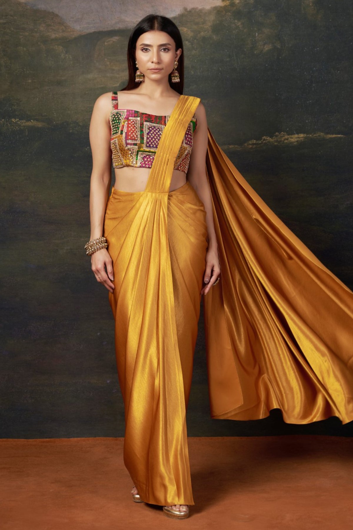 Kanak -Liquid Gold Hand-Embroidered Pre-Draped Saree