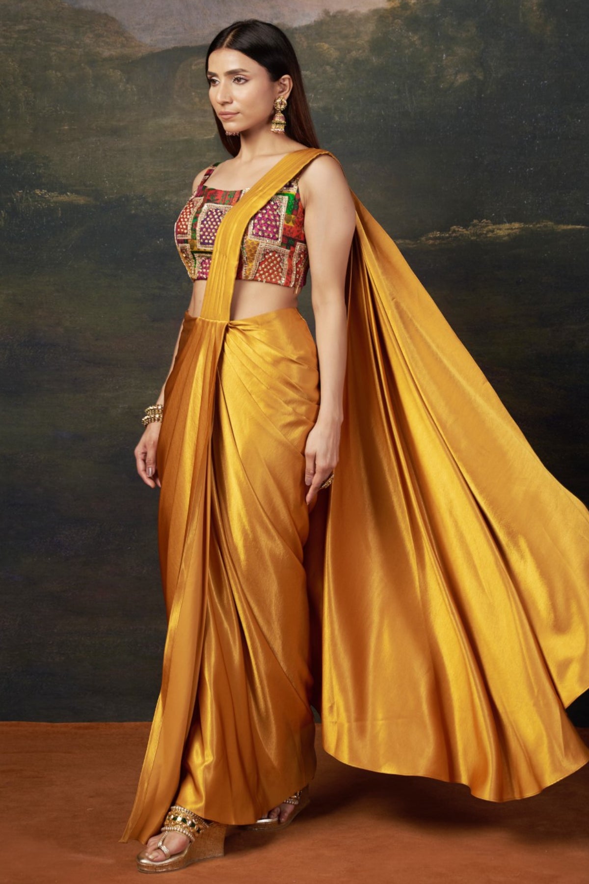Kanak -Liquid Gold Hand-Embroidered Pre-Draped Saree