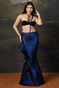 Mudra - Blue Embellished Saree Gown With Intricate Katdana & Wire Work Pallu