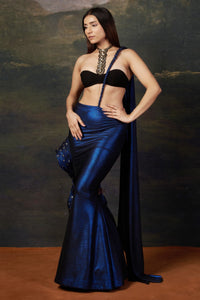 Mudra - Blue Embellished Saree Gown With Intricate Katdana & Wire Work Pallu