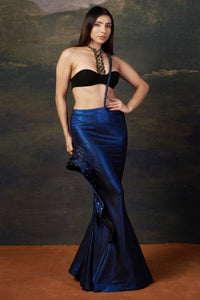 Mudra - Blue Embellished Saree Gown With Intricate Katdana & Wire Work Pallu
