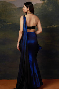 Mudra - Blue Embellished Saree Gown With Intricate Katdana & Wire Work Pallu