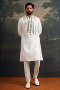 Sattva Hand Embroidered Ivory Mirror Work Kurta With Matching Pant