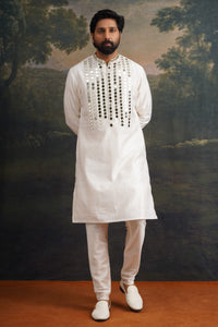 Sattva Hand Embroidered Ivory Mirror Work Kurta With Matching Pant