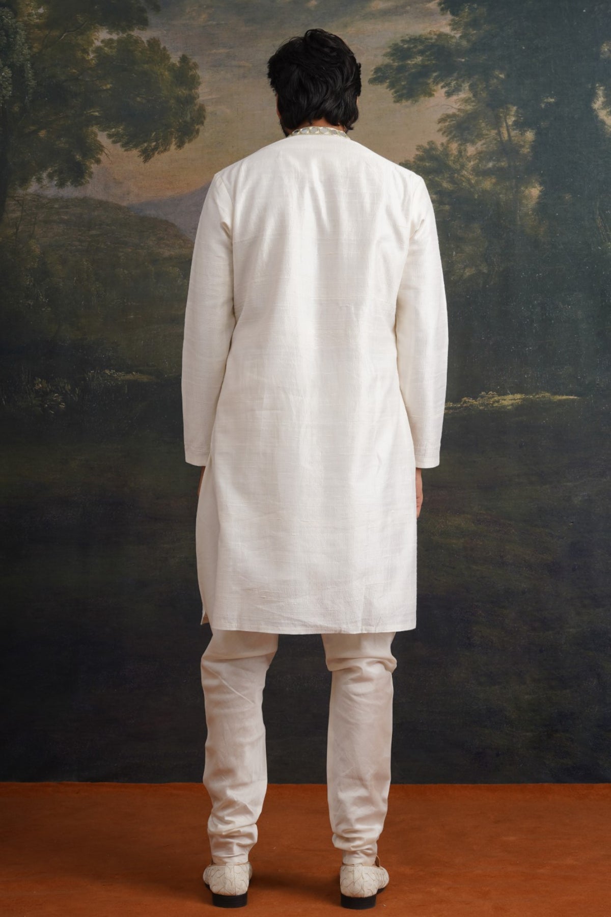 Sattva Hand Embroidered Ivory Mirror Work Kurta With Matching Pant