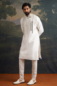Sattva Hand Embroidered Ivory Mirror Work Kurta With Matching Pant