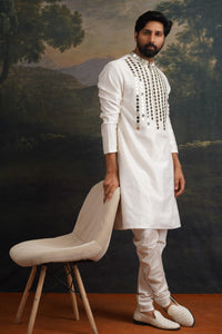 Sattva Hand Embroidered Ivory Mirror Work Kurta With Matching Pant