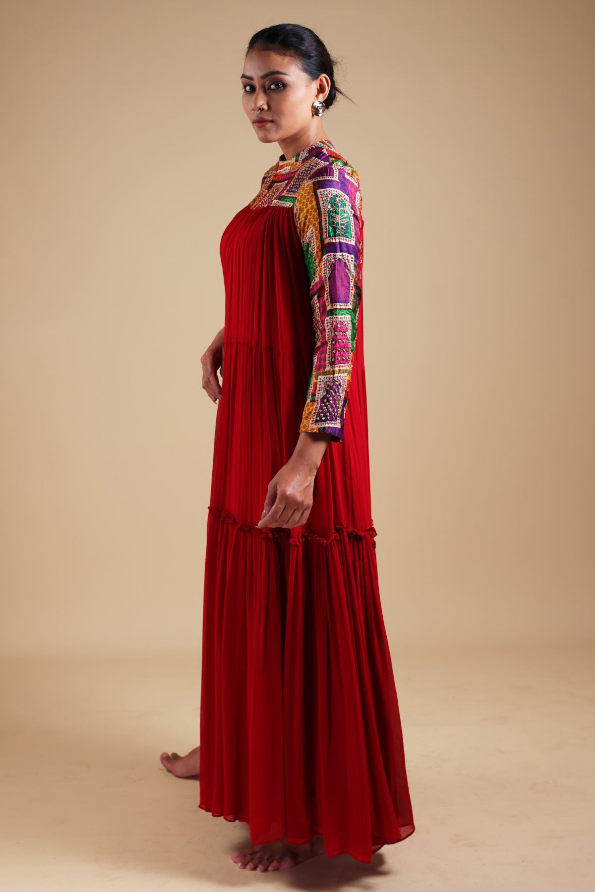 Seeya - Red tiered maxi style kurta set