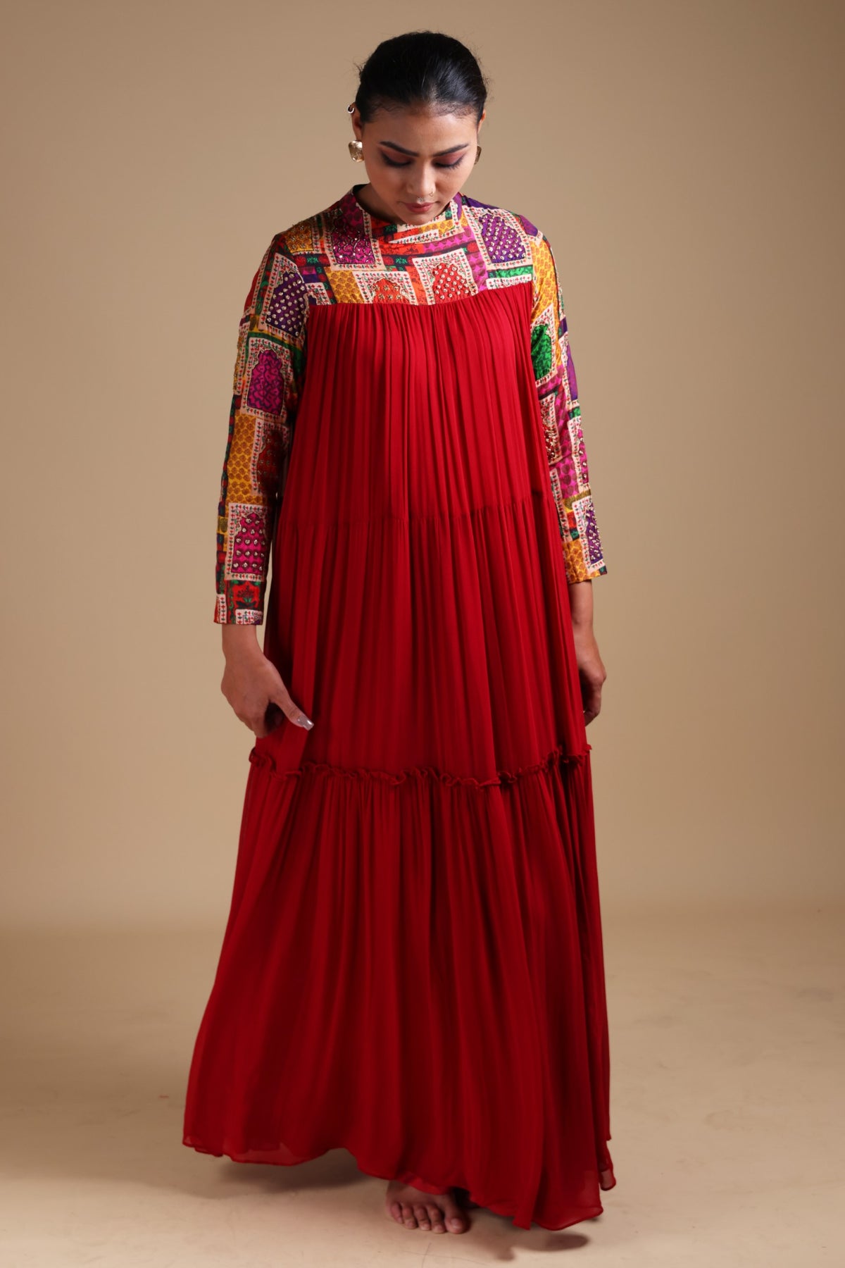 Seeya - Red tiered maxi style kurta set