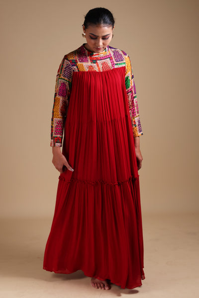 Seeya - Red tiered maxi style kurta set