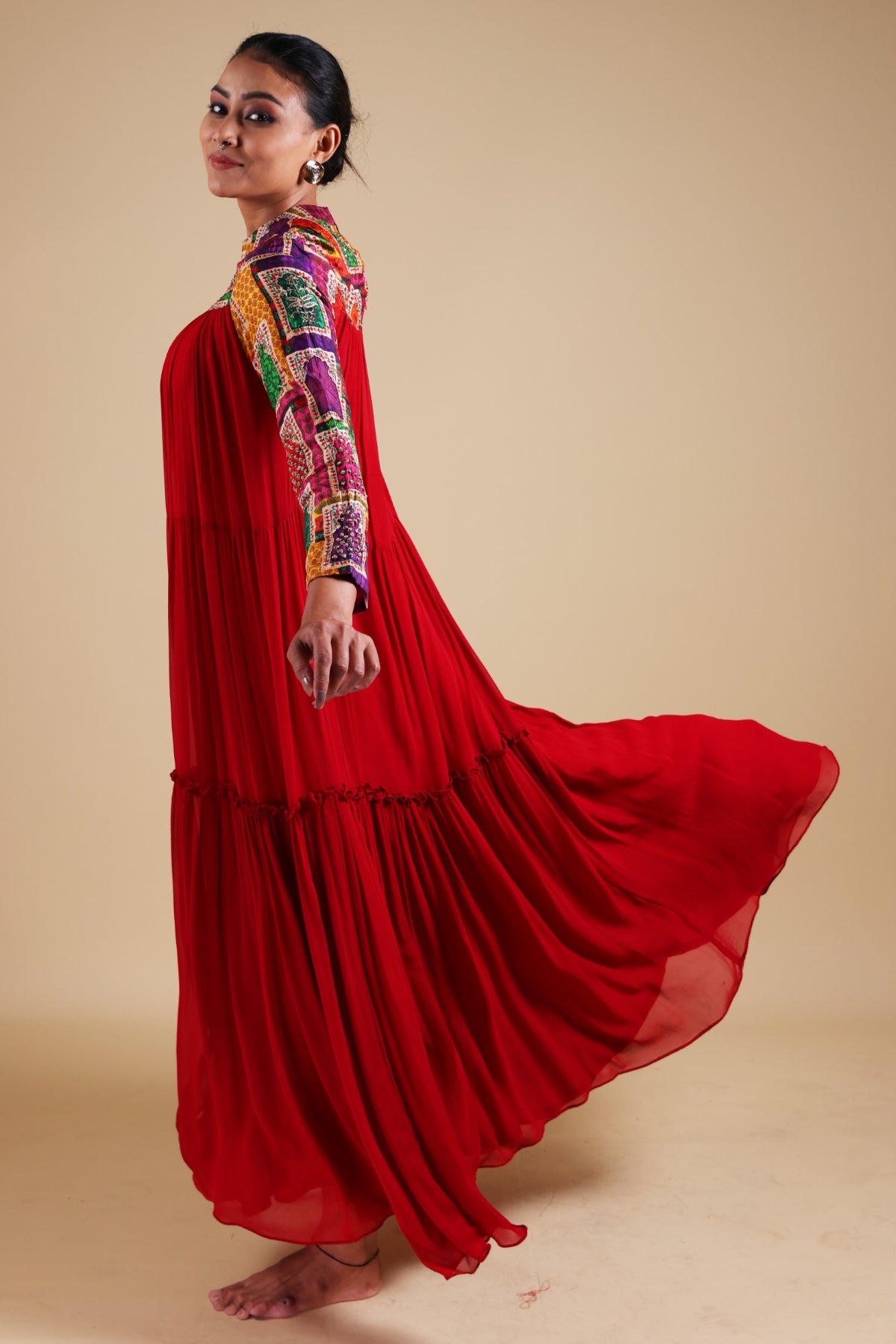 Seeya - Red tiered maxi style kurta set