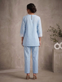 Azure Sky Blue Hand-Embroidered Cotton Co-ord Set