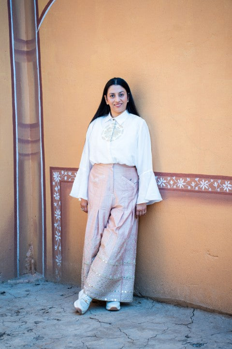 Logo shirt with mirror work pant set