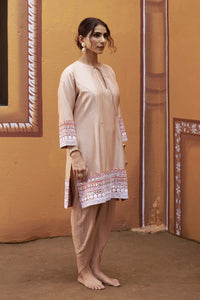 Sthira Beige Half-And-Half Kurta With Tulip Pant Set