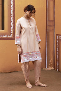 Sthira Beige Half-And-Half Kurta With Tulip Pant Set