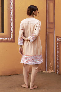 Sthira Beige Half-And-Half Kurta With Tulip Pant Set
