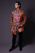 Stylish Jharoka Print Asymmetrical Kurta With Pants