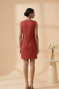 Viva - Red Hand-Embroidered Botanical Chanderi Cotton Mini Dress