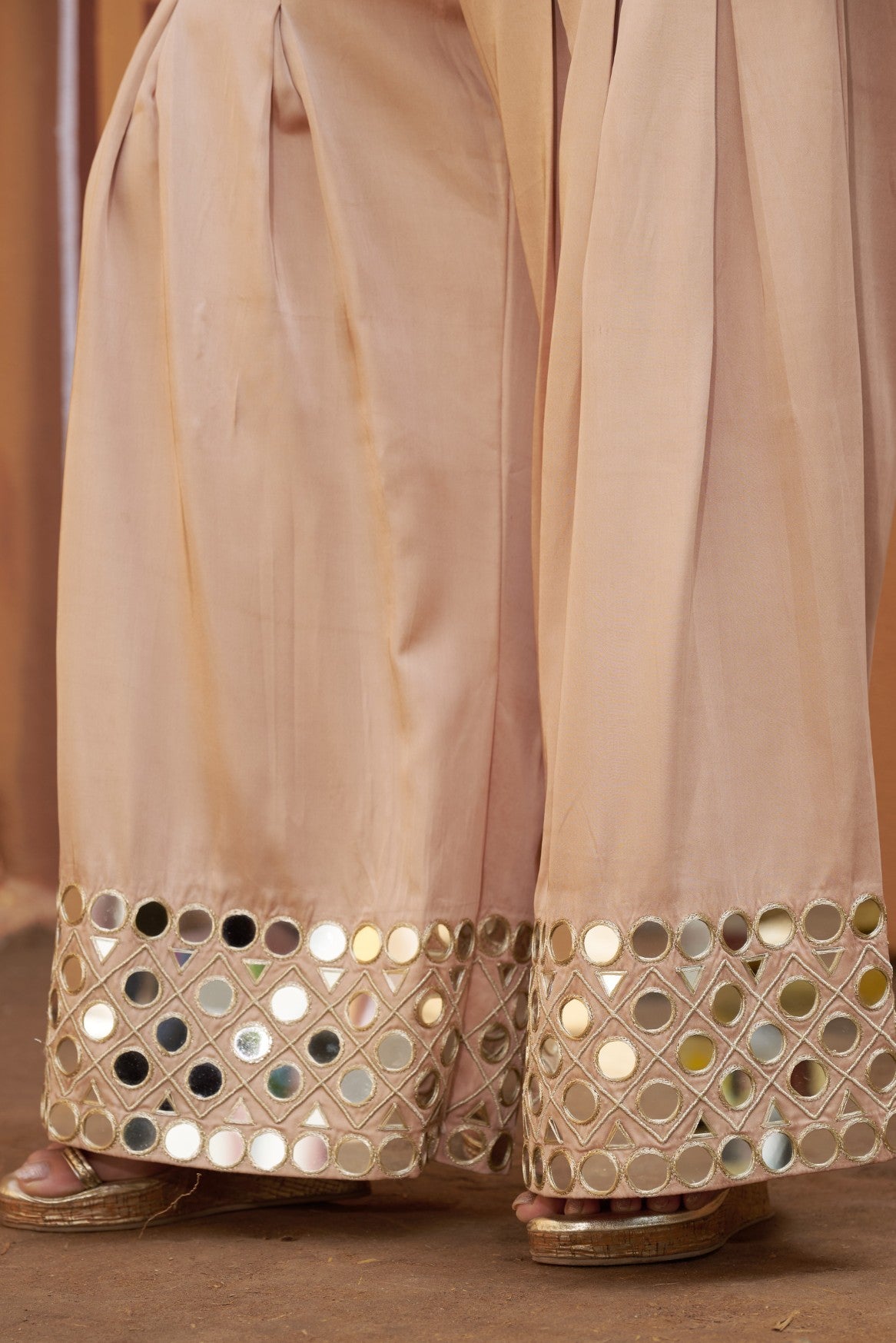 Fully hand embroidered short cris cross kurta with pleated pants