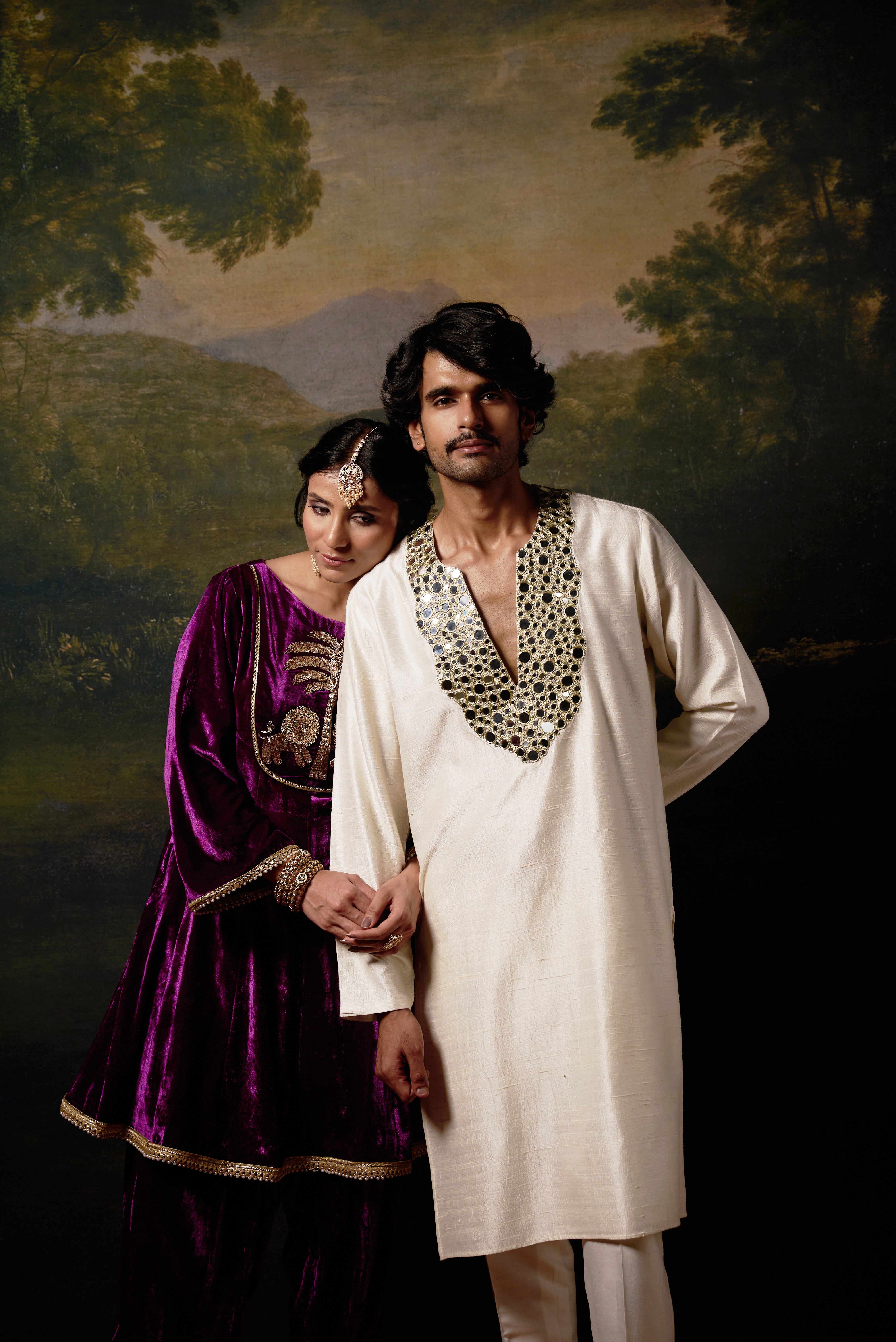 Hand-Embroidered Velvet Purple Kalidar Anarkali Set