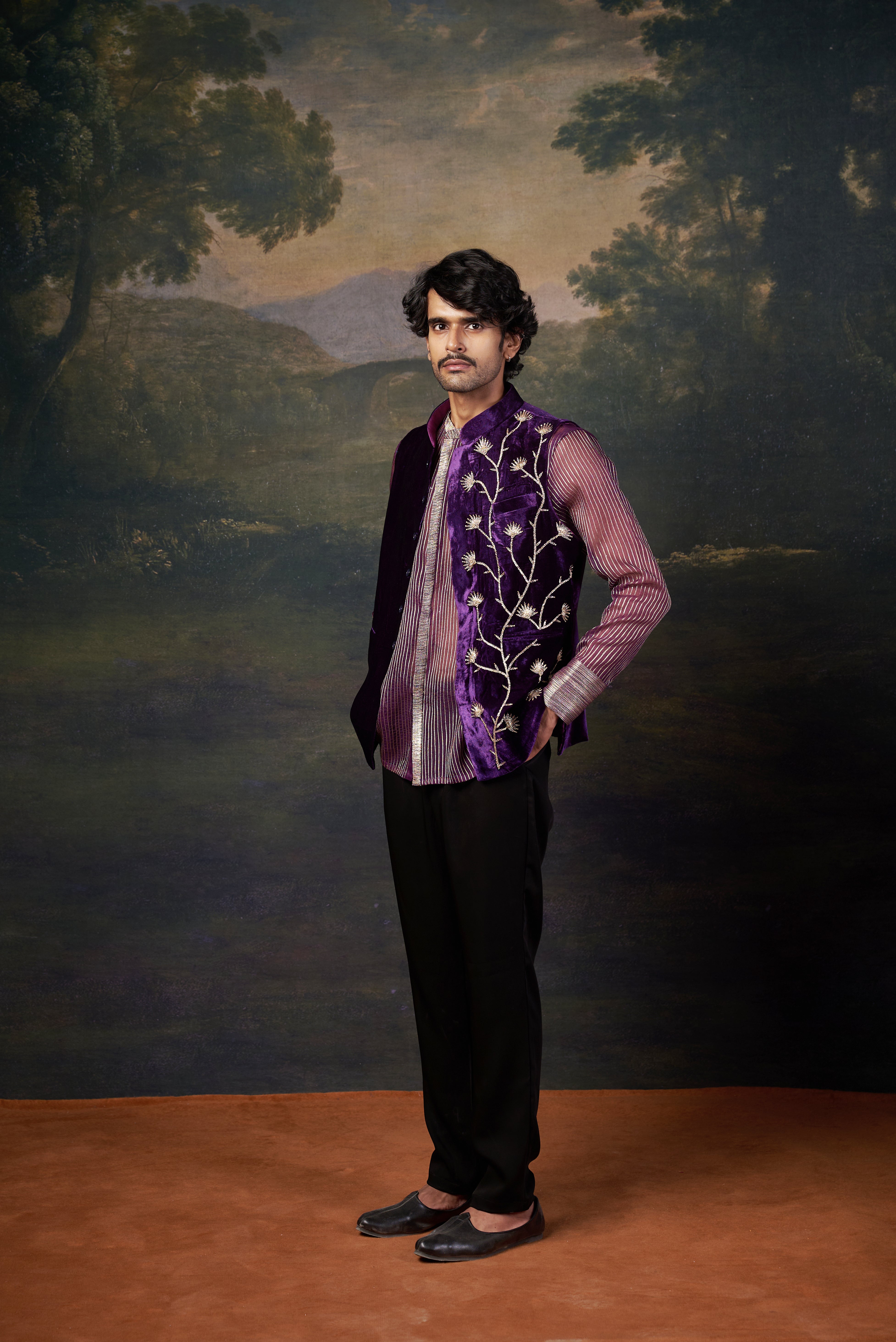 Pure Organza Hand-Embroidered Shirt with Hand embroidered Jacket set