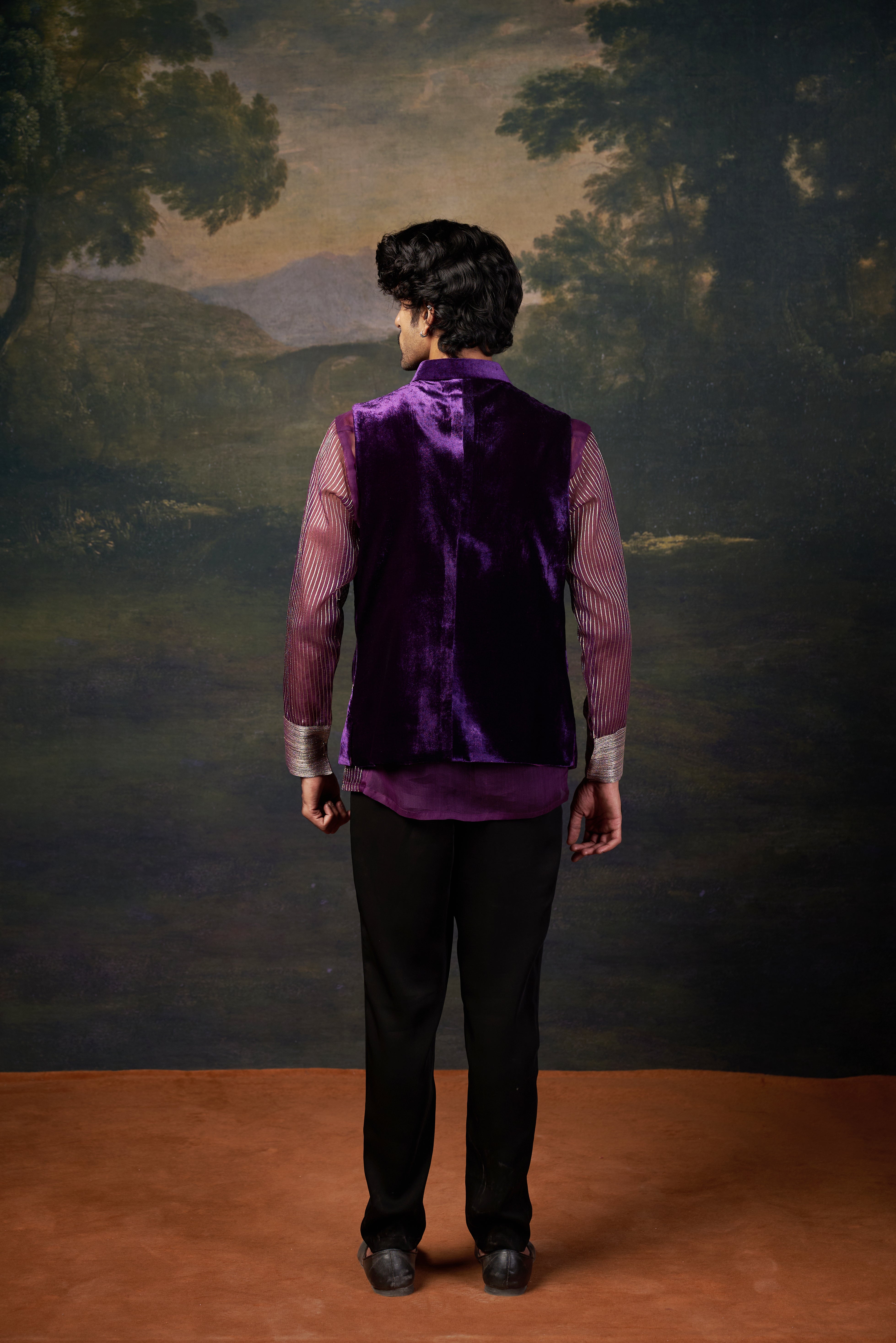 Pure Organza Hand-Embroidered Shirt with Hand embroidered Jacket set