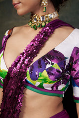 Hand embroidered blouse with signature abstract big flower print saree