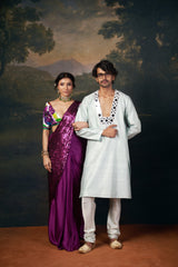 Hand embroidered blouse with signature abstract big flower print saree