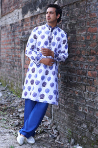 Vallab Hand Embroidered Buuti Print Kurta With Pyjama