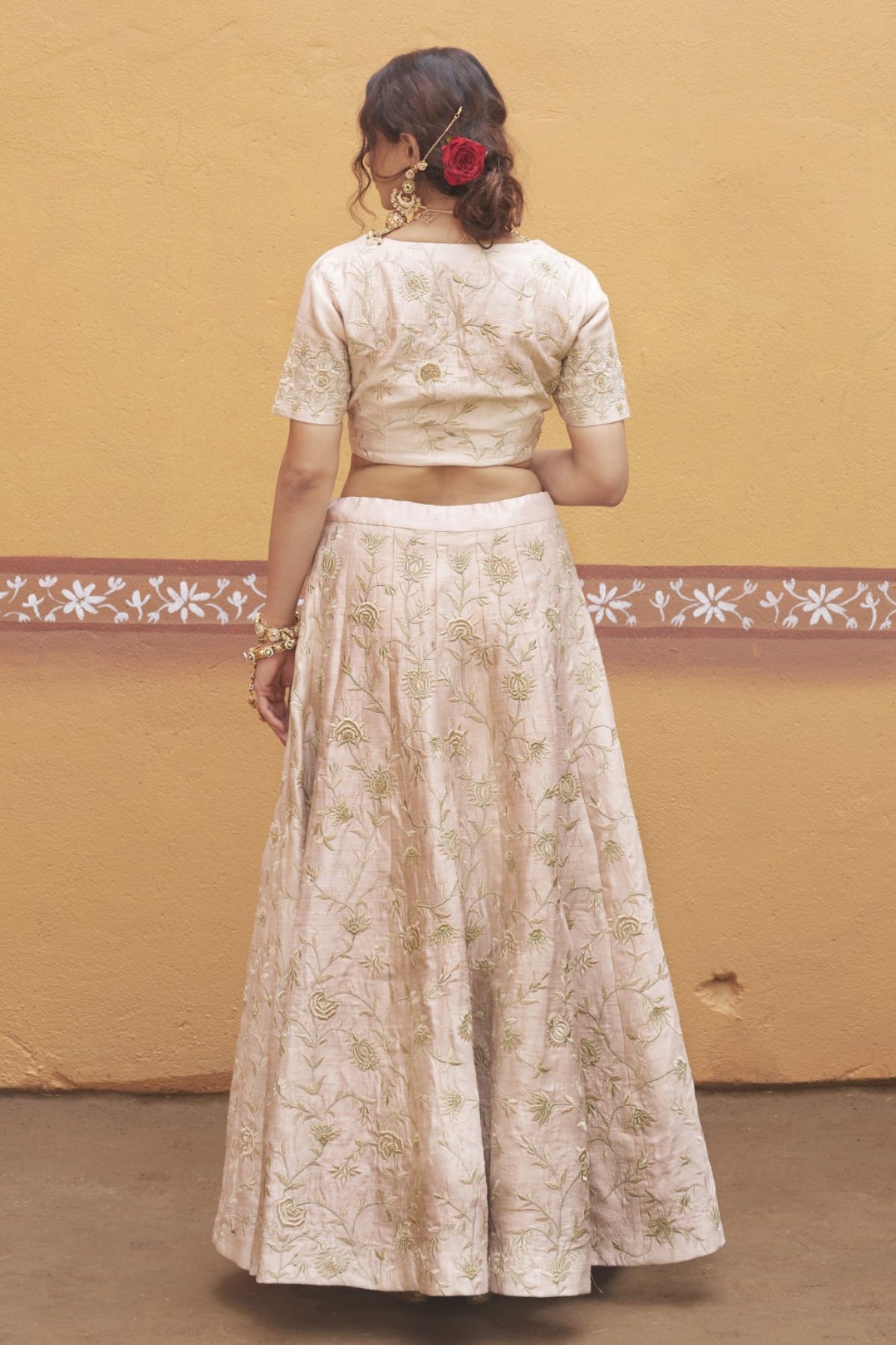 Vasundhara - Ivory Gold Jaal Work Fully Embroidered Lehenga Set