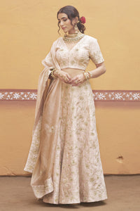 Vasundhara - Ivory Gold Jaal Work Fully Embroidered Lehenga Set