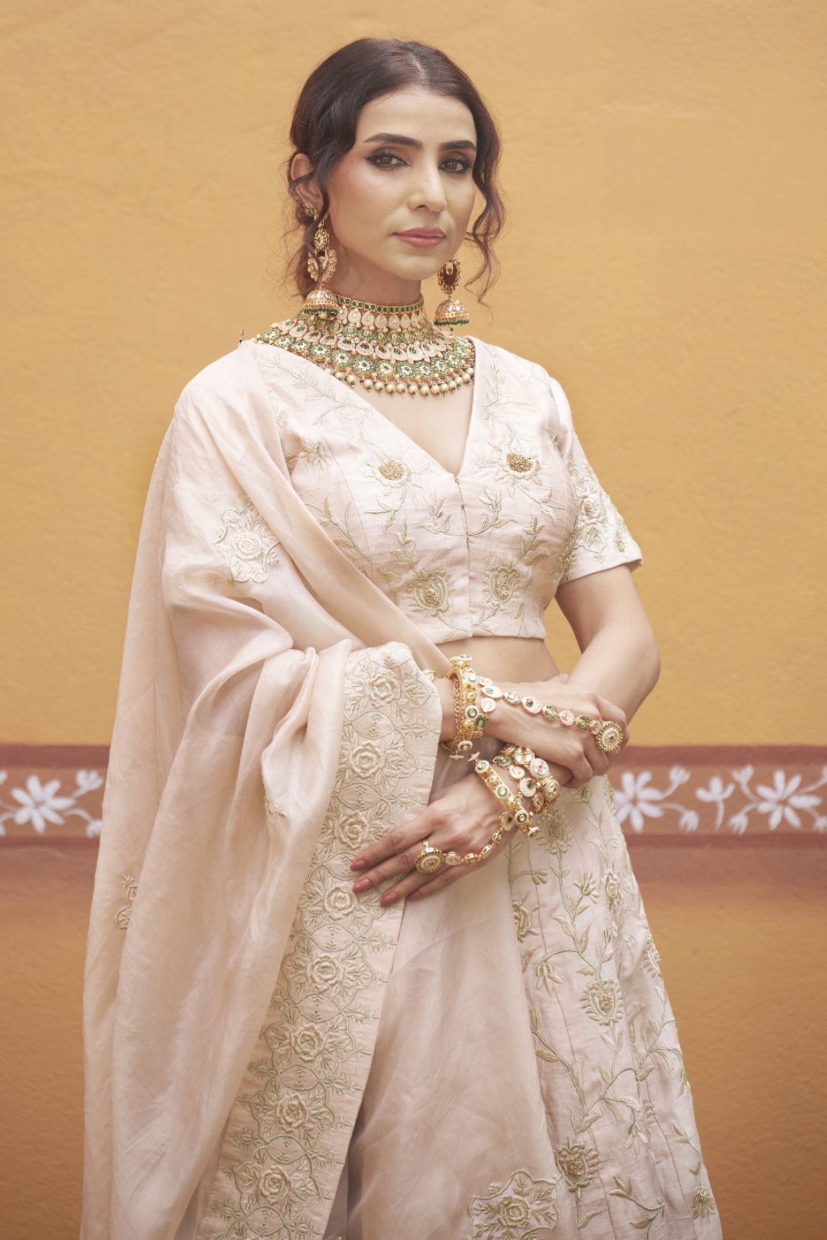 Vasundhara - Ivory Gold Jaal Work Fully Embroidered Lehenga Set