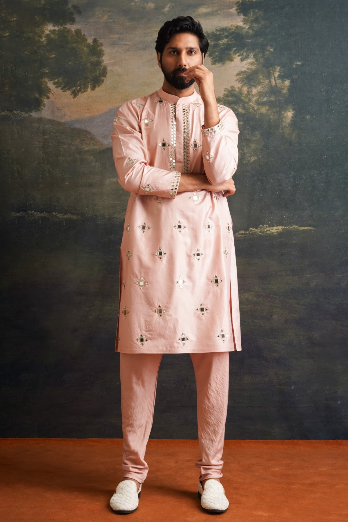 Vrik Rosewood Overall Hand Embroidered Mirror Work Kurta