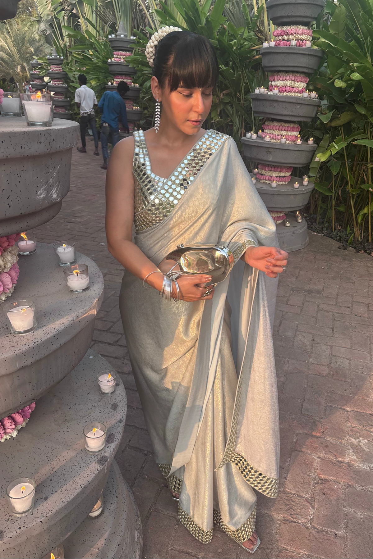 Ayushi Tyagi in the Blue Hand-Embroidered Mirror Work Border Saree