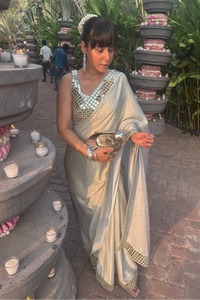 Ayushi Tyagi in the Blue Hand-Embroidered Mirror Work Border Saree