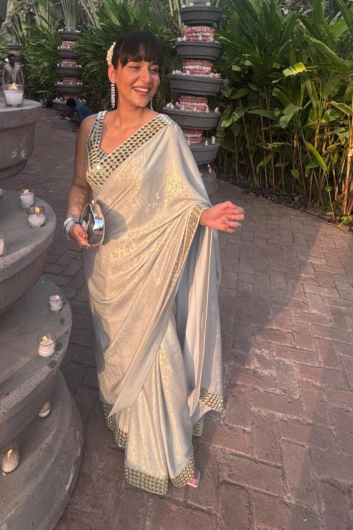 Ayushi Tyagi in the Blue Hand-Embroidered Mirror Work Border Saree