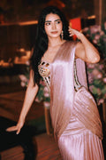 Parleen Kaur in the  Blush Pink Mirror Work Hand-Embroidered Corset Blouse with Lehenga Saree