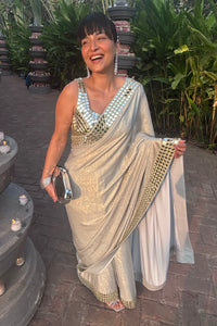 Ayushi Tyagi in the Blue Hand-Embroidered Mirror Work Border Saree